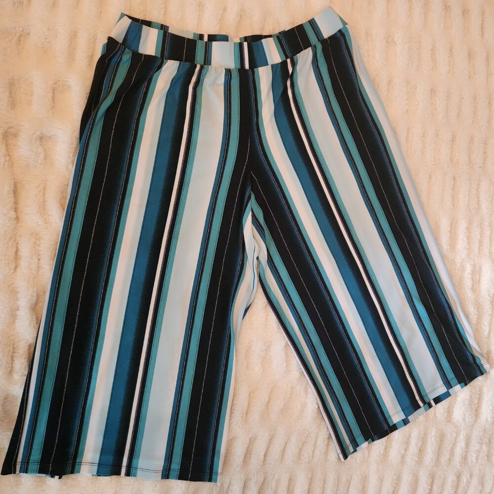 Cato Est. 1946 Women's (Size L/Colorful) Palazzo Striped Wide Leg Capri Pants